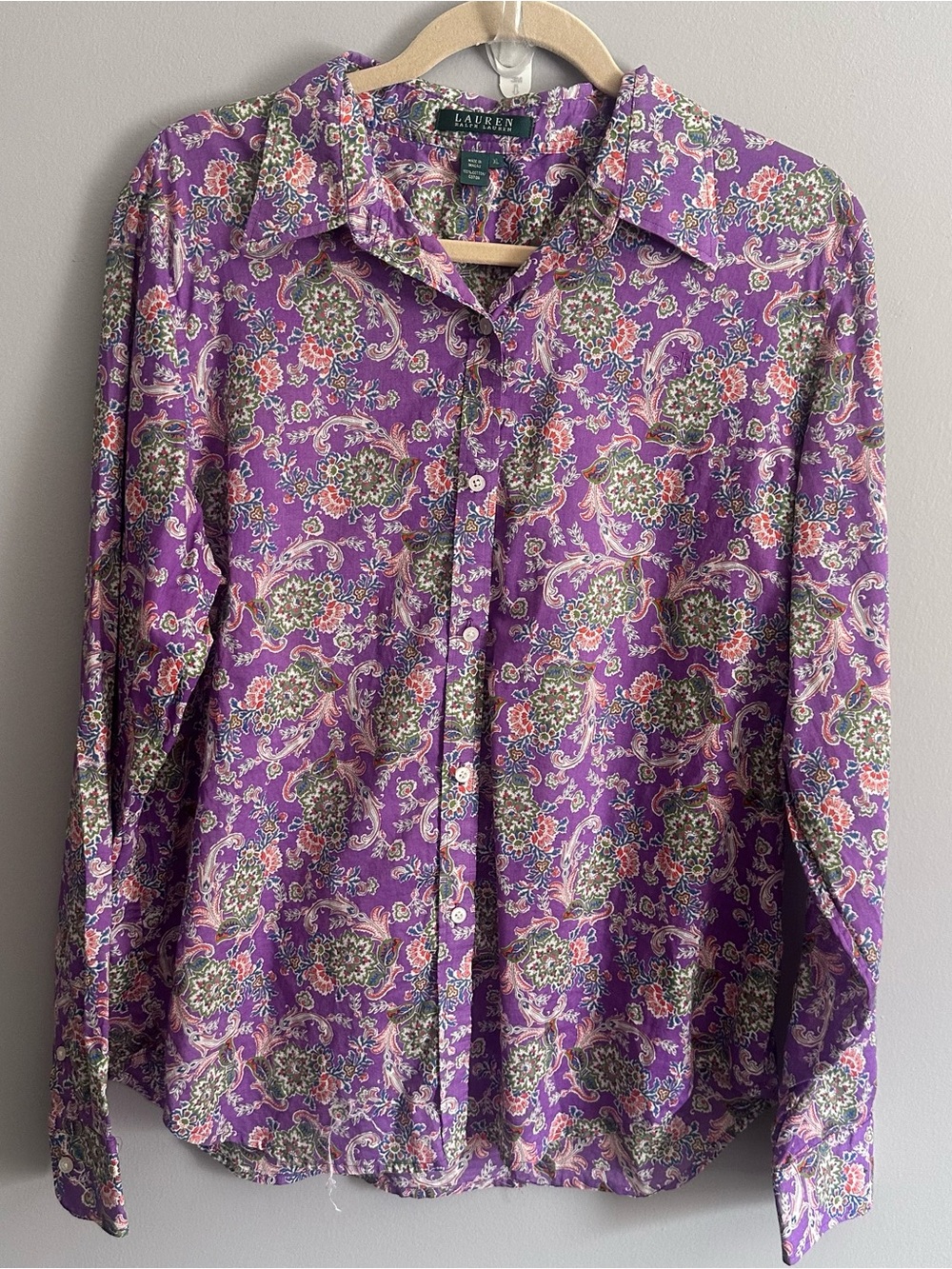 Lauren Ralph Lauren Women’s Purple Paisley Button Front Shirt XL